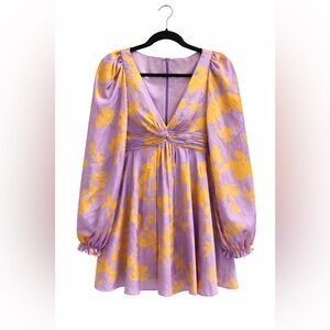 NWT Mac Duggal Orchid Floral Printed Charmeuse Long Sleeve Mini Dress Size 2